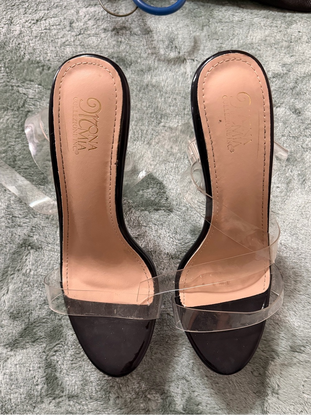 Clear-Strap Black Heeled Sandals Mona Mia